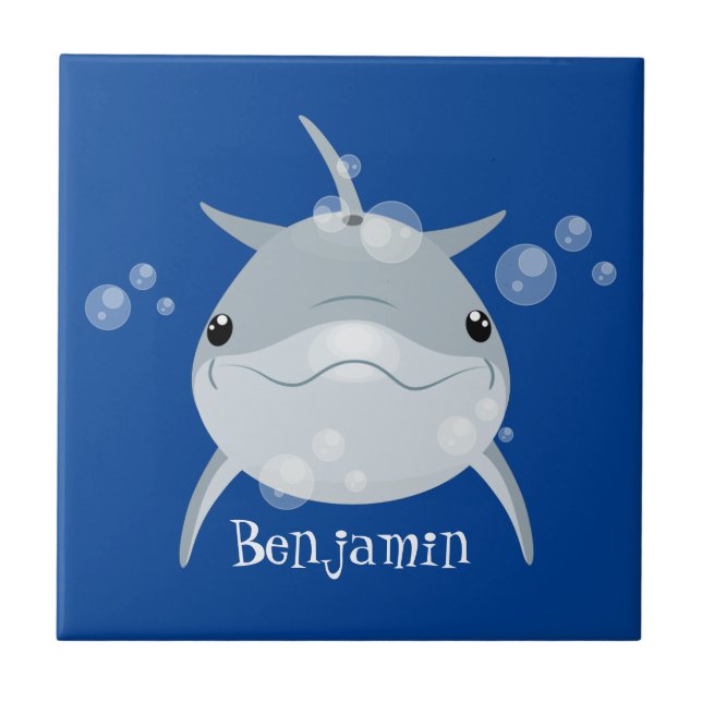 Cute happy kawaii dolphin cartoon tile (Front)