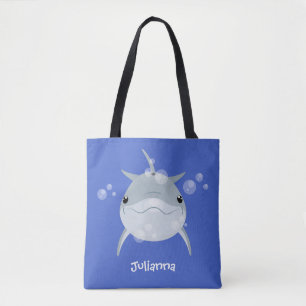 Cute happy kawaii dolphin cartoon tote bag