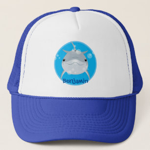 Cute happy kawaii dolphin cartoon trucker hat
