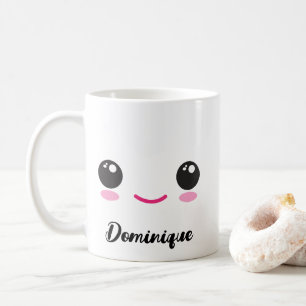 Cute Happy Kawaii Face - Customisable Name Mug