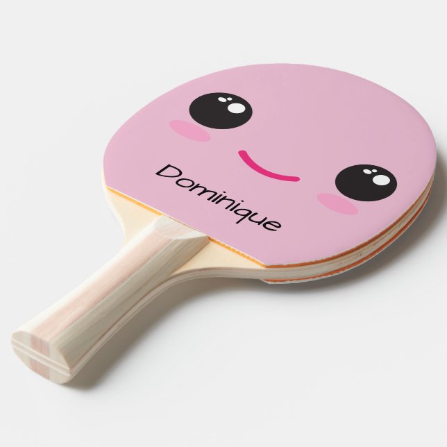 Cute Happy Kawaii Face - Customisable Name  Ping Pong Paddle (Front Angle)