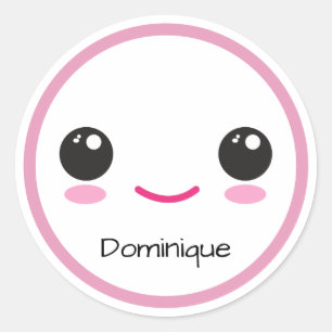 Cute Happy Kawaii Face - Customisable Name Sticker