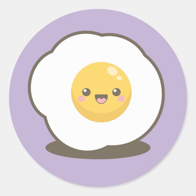 Cute Happy Kawaii Fried Egg Classic Round Sticker (Front)