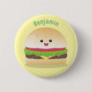 Cute happy kawaii hamburger cartoon 6 cm round badge