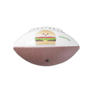 Cute happy kawaii hamburger cartoon american football