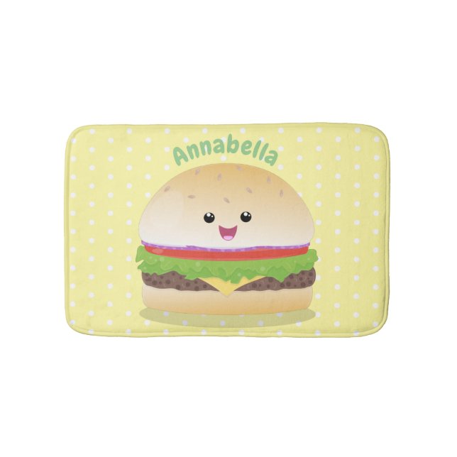 Cute happy kawaii hamburger cartoon bath mat (Front)