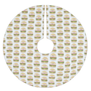Cute happy kawaii hamburger cartoon brushed polyester tree skirt