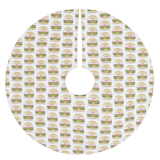 Cute happy kawaii hamburger cartoon brushed polyester tree skirt (Front)