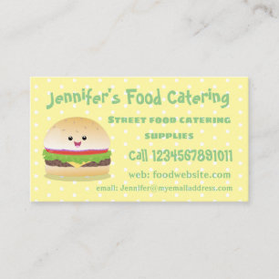 Cute happy kawaii hamburger cartoon business card