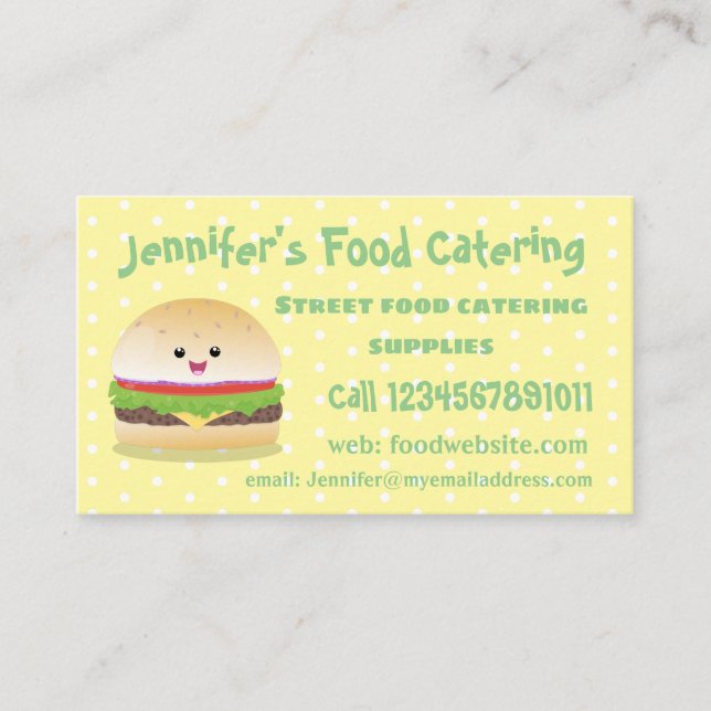 Cute happy kawaii hamburger cartoon business card (Front)