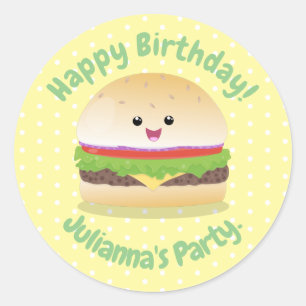 Cute happy kawaii hamburger cartoon classic round sticker