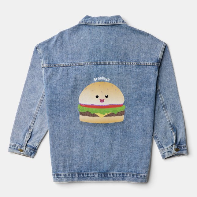 Cute happy kawaii hamburger cartoon denim jacket (Back)