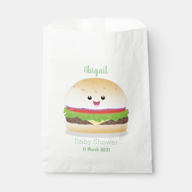 Cute happy kawaii hamburger cartoon favour bags (Front)