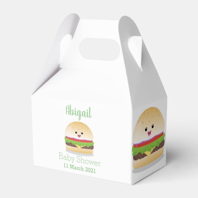 Cute happy kawaii hamburger cartoon favour box (Front Side)