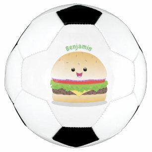 Cute happy kawaii hamburger cartoon football