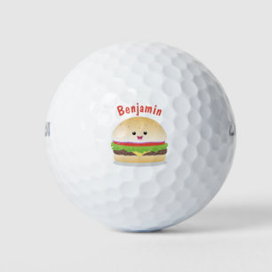 Cute happy kawaii hamburger cartoon golf balls