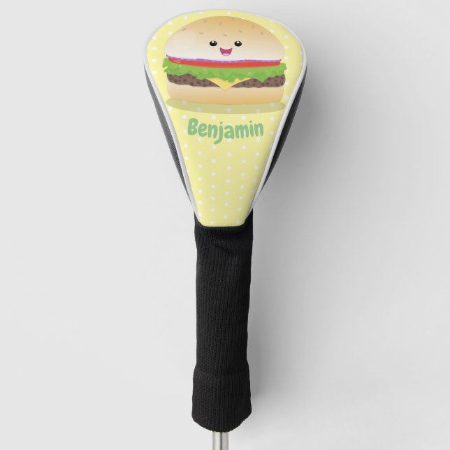 Cute happy kawaii hamburger cartoon golf head cover (Front)
