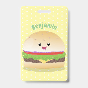 Cute happy kawaii hamburger cartoon ID badge