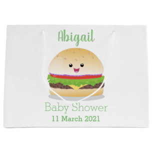 Cute happy kawaii hamburger cartoon large gift bag