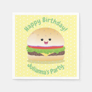 Cute happy kawaii hamburger cartoon napkin