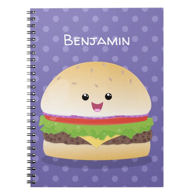 Cute happy kawaii hamburger cartoon notebook (Front)