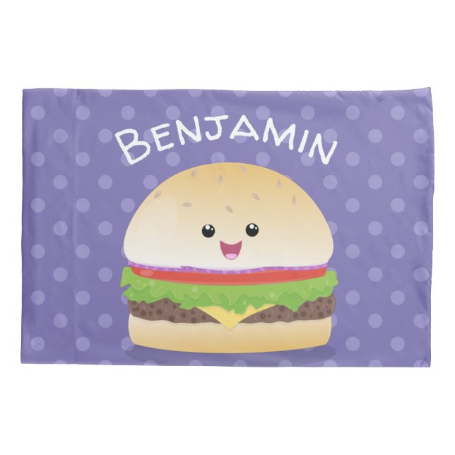 Cute happy kawaii hamburger cartoon pillowcase (Back)