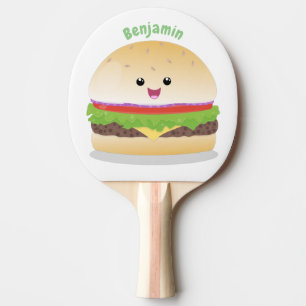 Cute happy kawaii hamburger cartoon ping pong paddle