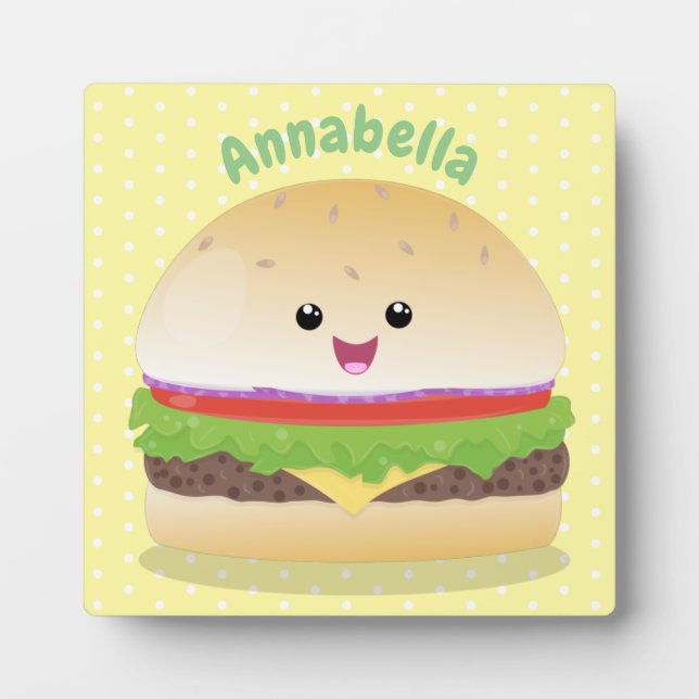 Cute happy kawaii hamburger cartoon plaque (Front)