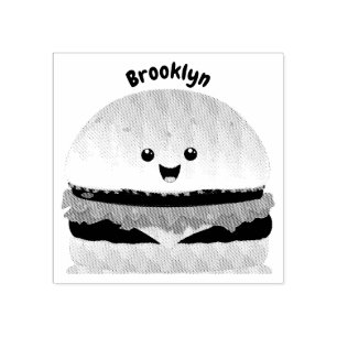 Cute happy kawaii hamburger cartoon rubber stamp