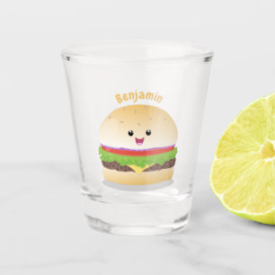 Cute happy kawaii hamburger cartoon shot glass
