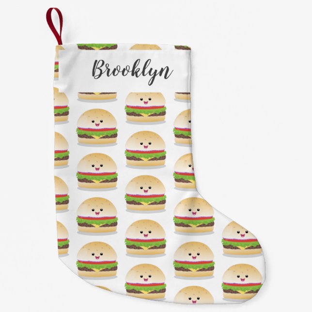 Cute happy kawaii hamburger cartoon small christmas stocking (Front)