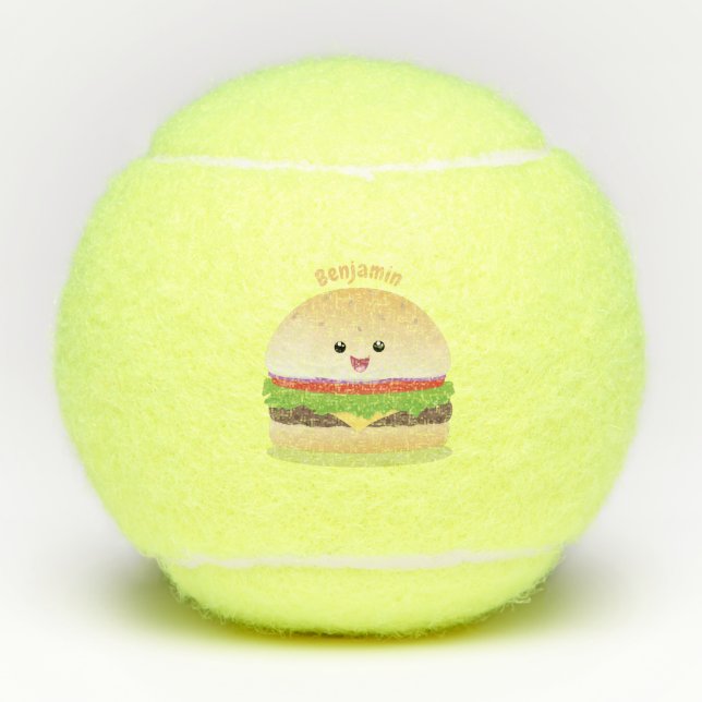 Cute happy kawaii hamburger cartoon tennis balls (Front)