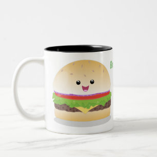 Cute happy kawaii hamburger cartoon Two-Tone coffee mug
