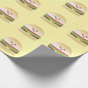 Cute happy kawaii hamburger cartoon wrapping paper