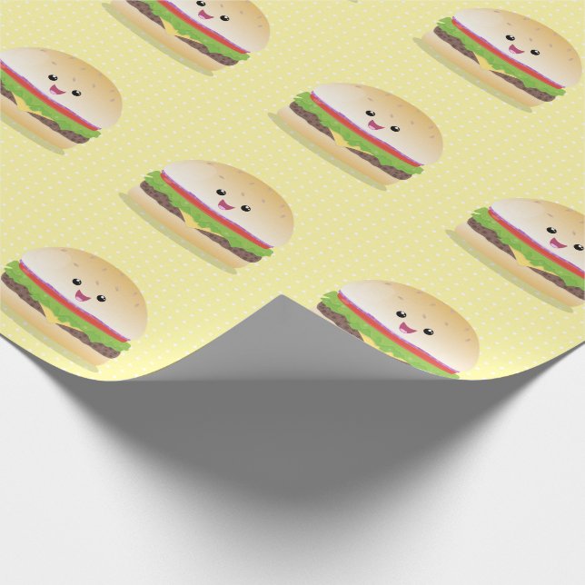 Cute happy kawaii hamburger cartoon wrapping paper (Corner)