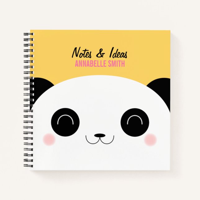 Cute Happy Kawaii Panda Bear Notebook (Front)