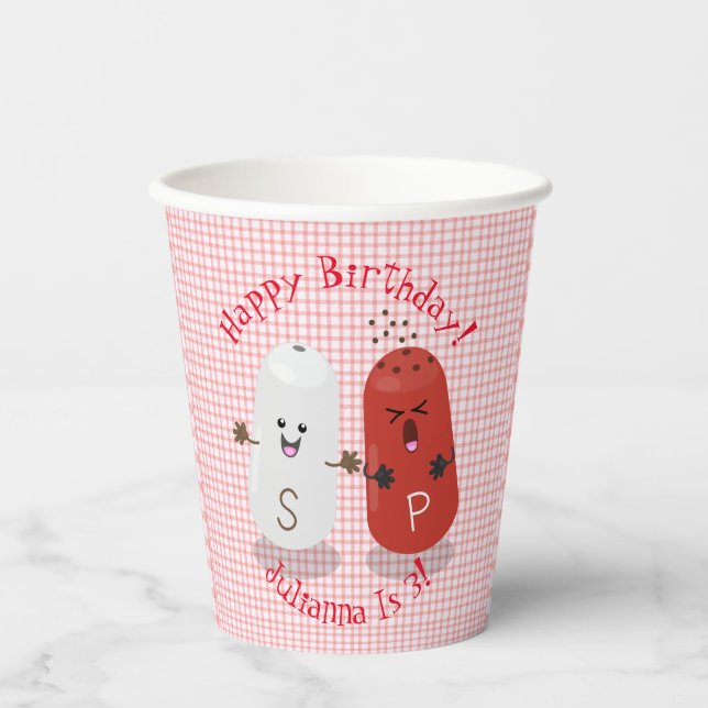 Cute happy kawaii salt and pepper cartoon paper cups (Front)