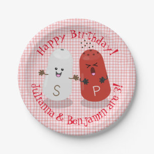 Cute happy kawaii salt and pepper twins cartoon paper plate