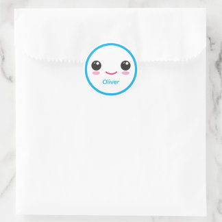 Cute Happy Kawaii Smile Customizable Sticker Blue