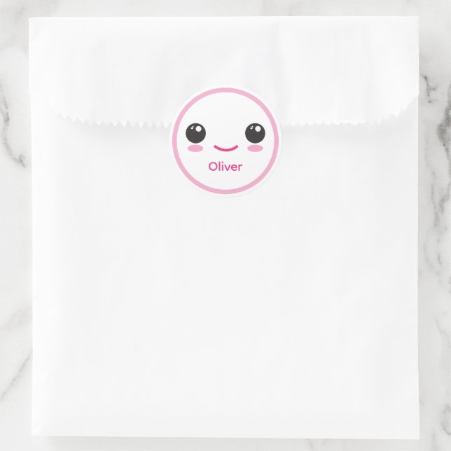 Cute Happy Kawaii Smile Customizable Sticker Pink (Bag)