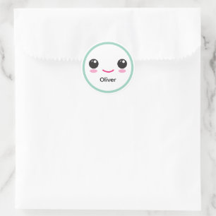 Cute Happy Kawaii Smile Customizable Sticker Teal