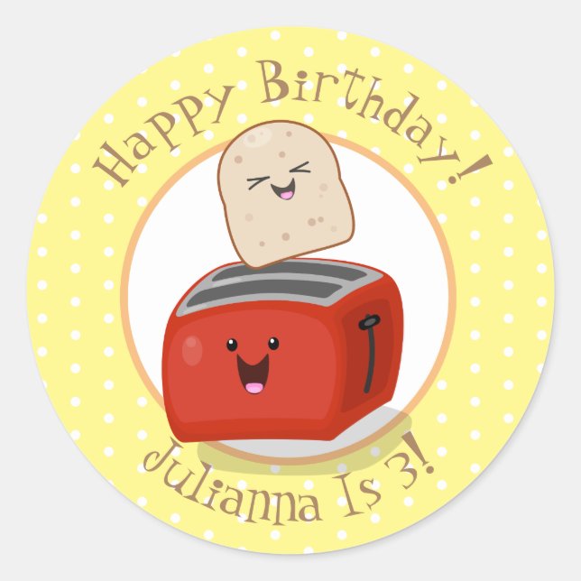 Cute happy kawaii toaster cartoon illustration classic round sticker (Front)