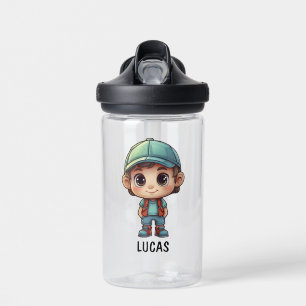 Cute Happy Kid Camper Personalise  Water Bottle