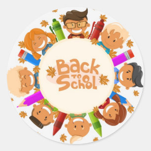 Cute Happy Kids Back to School Round Classic Round Sticker