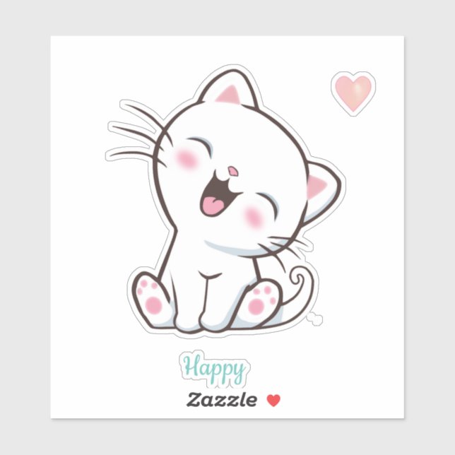 Cute Happy Kitty Cat & Heart (Sheet)