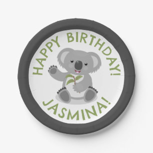 Cute happy koala personalised cartoon birthday paper plate