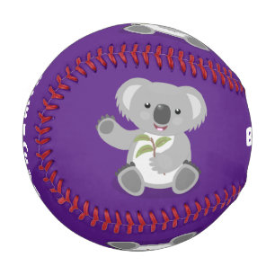 Cute happy koala waving cartoon illustration baseball