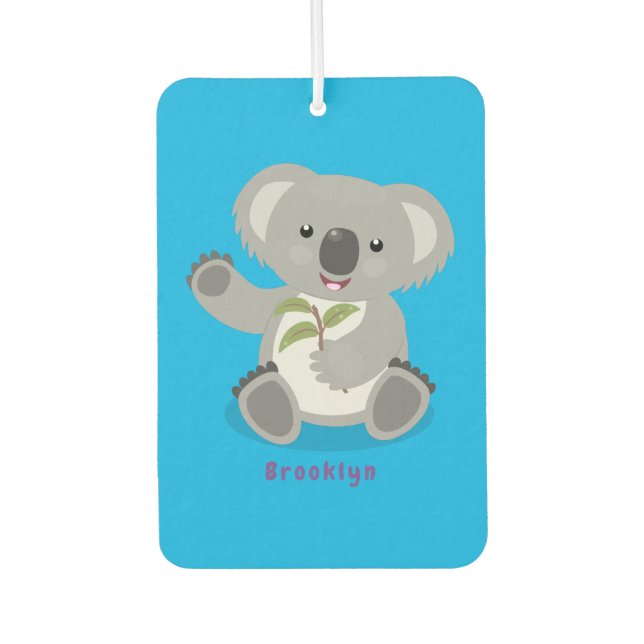 Cute happy koala waving cartoon illustration car air freshener (Front)