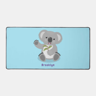 Cute happy koala waving cartoon illustration desk mat