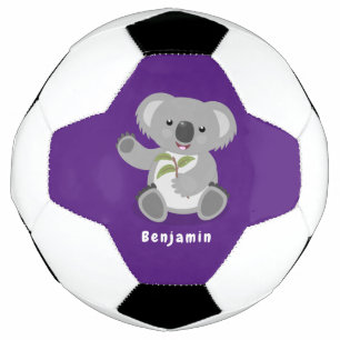 Cute happy koala waving cartoon illustration football
